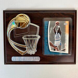 Vtg Michael Jordan Wood and Acrylic Plaque Card Holder Includes Card